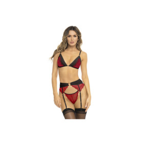 Ensemble 3 pièces rouge, soutien gorge, porte jarretelles et string 